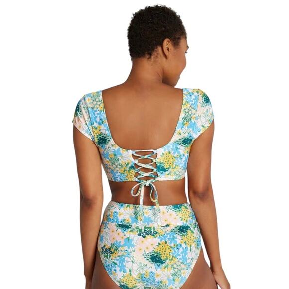 ModCloth NIP Amari Retro Bohemian Vibes Yellow Blue Floral Crop Bikini Top XS - Picture 14 of 15